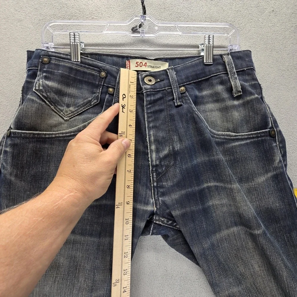 VTG Levis 504 Jeans Mens Blue Straight Engineered Honeycomb Whiskers Fits 31x26